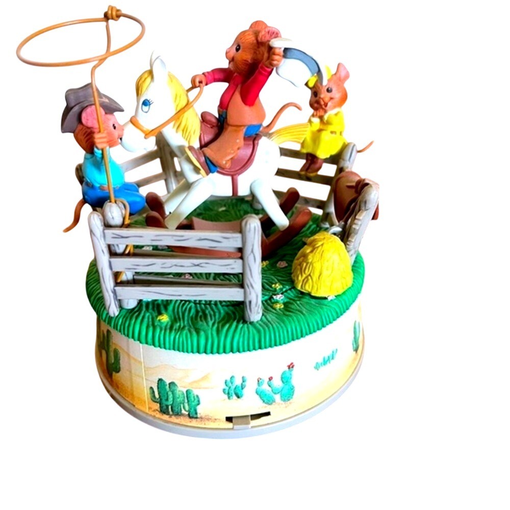 Vintage 1989 Enesco western Rock-A-Bye Rodeo Action musical Happy‎ Trails Works